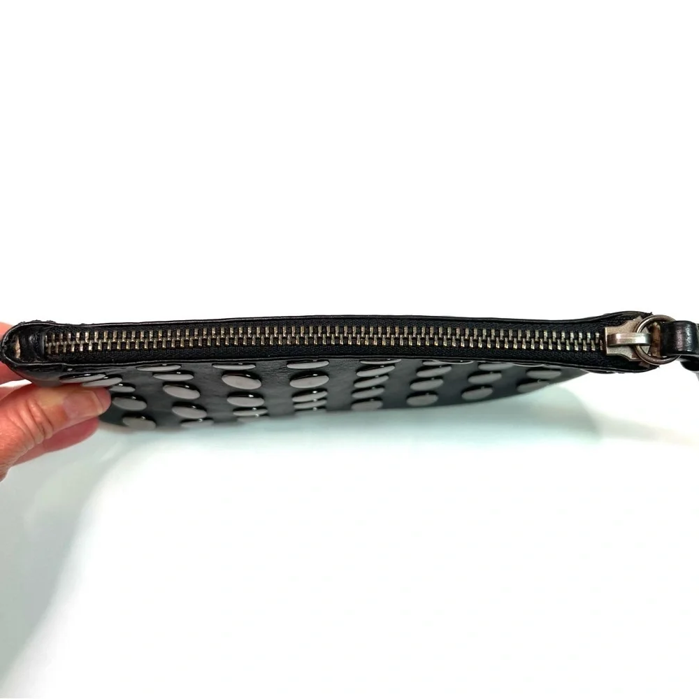 J. Crew Black Leather Small Wristlet with Studs